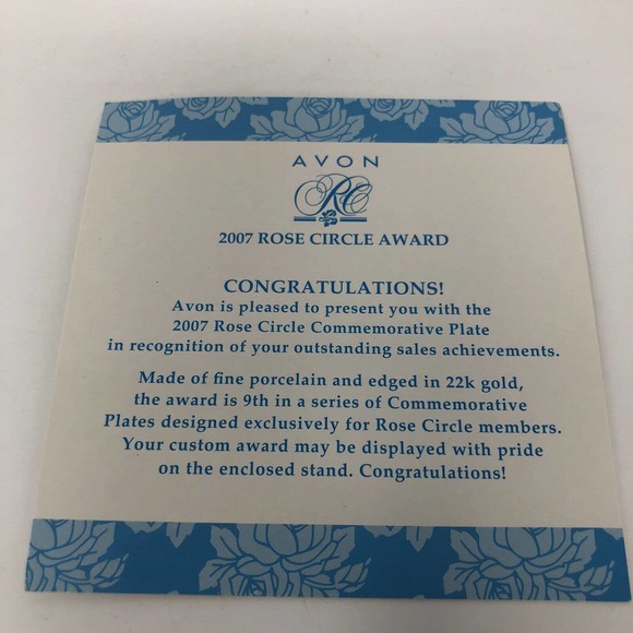 Rose Circle 2007 Collectible Plate Avon Award Representative Gift 22K Gold New - Picture 9 of 12